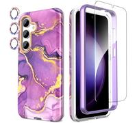 SHEDEER for Samsung S24 Case with Screen Protector + Bumper & Camera Protector, TPU Shockproof 360° Protection, Samsung Galaxy S24 Case Glossy Fade-Resistant Pattern Phone Case S24, Purple