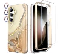 SHEDEER for Samsung S24 Case with Screen Protector + Bumper & Camera Protector, TPU Shockproof 360° Protection, Samsung Galaxy S24 Case Glossy Fade-Resistant Pattern Phone Case S24, Beige