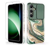 SHEDEER Samsung S24 Case with Slide Camera Cover + Screen Protector, Samsung Galaxy S24 Case Shiny Stylish Glossy, Lightweight Slim Fit Phone Case Cover Samsung S24 6.2'' Green