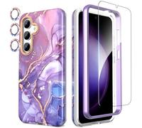 SHEDEER for Samsung S24 Plus Case with Screen Protector + Bumper & Camera Protector, TPU Shockproof 360° Protection, Galaxy S24 Plus Case Glossy Fade-Resistant Pattern Phone Cases S24+ Plus, Purple