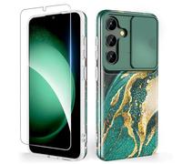 SHEDEER for Samsung S24 Plus Case with Slide Camera Cover + Screen Protector, Galaxy S24 Plus Case Slim Fit Lightweight, Glossy Fade-Resistant Pattern Phone Cases S24+ Plus, Green