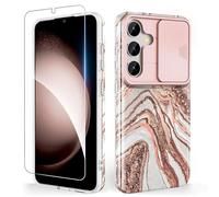 SHEDEER for Samsung S24 Plus Case with Slide Camera Cover + Screen Protector, Galaxy S24 Plus Case Slim Fit Lightweight, Glossy Fade-Resistant Pattern Phone Cases S24+ Plus, Rosegold