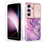 SHEDEER Samsung S24 Plus Case with Slide Camera Cover + Screen Protector, Samsung Galaxy S24 Plus Case Glossy Shiny Stylish, Slim Fit Lightweight Phone Cases Samsung S24 Plus 6.7'' Purple