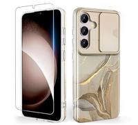SHEDEER Samsung S24 Plus Case with Slide Camera Cover + Screen Protector, Samsung Galaxy S24 Plus Case Glossy Shiny Stylish, Slim Fit Lightweight Phone Cases Samsung S24 Plus 6.7'' Beige