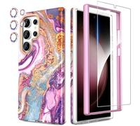 SHEDEER 4-in-1 Samsung Galaxy S24 Ultra Case with Screen Protector + Bumper & Camera Protector | Military-Grade Shockproof 360° Protection, S24 Ultra Case Glossy Fade-Resistant Pattern Design (Purple)