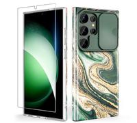 SHEDEER for Samsung S24 Ultra Case with Slide Camera Cover + Screen Protector, Samsung Galaxy S24 Ultra Case Glossy Shiny Stylish, Slim Fit Lightweight Phone Cases Samsung S24 Ultra 6.8'' Green