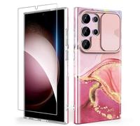 SHEDEER for Samsung S24 Ultra Case with Slide Camera Cover + Screen Protector, Samsung Galaxy S24 Ultra Case Glossy Shiny Stylish, Slim Fit Lightweight Phone Cases Samsung S24 Ultra 6.8'' Pink