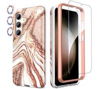 SHEDEER for Samsung S25 Case with Screen Protector + Bumper & Camera Protector, TPU Shockproof 360° Protection, Samsung Galaxy S25 Case Glossy Fade-Resistant Pattern Phone Cases S25, Rosegold