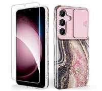 SHEDEER for Samsung S25 Case with Slide Camera Cover + Screen Protector, Samsung Galaxy S25 Case Glossy Shiny Stylish, Slim Fit Lightweight Phone Cases Samsung S25 6.2'' Black