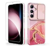 SHEDEER for Samsung S25 Case with Slide Camera Cover + Screen Protector, Samsung Galaxy S25 Case Glossy Shiny Stylish, Slim Fit Lightweight Phone Cases Samsung S25 6.2'' Pink