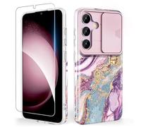 SHEDEER for Samsung S25 Case with Slide Camera Cover + Screen Protector, Samsung Galaxy S25 Case Slim Fit Lightweight, Glossy Fade-Resistant Pattern Phone Cases S25 5G, Purple