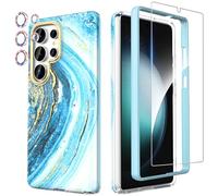 SHEDEER for Samsung S25 Ultra Case with Screen Protector + Bumper & Camera Protector, TPU Shockproof 360° Protection, Galaxy S25 Ultra Case Glossy Fade-Resistant Pattern Phone Case S25 Ultra, Blue