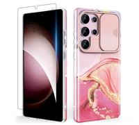 SHEDEER for Samsung S25 Ultra Case with Slide Camera Cover + Screen Protector, Samsung Galaxy S25 Ultra Case Glossy Shiny Stylish, Slim Fit Lightweight Phone Cases Samsung S25 Ultra 6.8'' Pink
