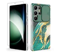 SHEDEER for Samsung S25 Ultra Case with Slide Camera Cover + Screen Protector, Samsung Galaxy S25 Ultra Case Glossy Shiny Stylish, Slim Fit Lightweight Phone Cases Samsung S25 Ultra 6.8'' Green