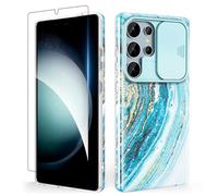 SHEDEER for Samsung S25 Ultra Case with Slide Camera Cover + Screen Protector, Samsung Galaxy S25 Ultra Case Glossy Shiny Stylish, Slim Fit Lightweight Phone Cases Samsung S25 Ultra 6.8'' Blue