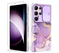 SHEDEER for Samsung S25 Ultra Case with Slide Camera Cover + Screen Protector, Samsung Galaxy S25 Ultra Case Slim Fit Lightweight, Glossy Fade-Resistant Pattern Phone Cases S25 Ultra, Purple