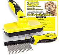 ShedTitan Slicker Dog Brush for Goldendoodles, Poodles & Dematting Pet Comb Value Kit - Easy Self Cleaning Slicker Brush for Grooming Dogs, Golden Doodle, Poodle, Cats - Detangle Comb Removes Matts