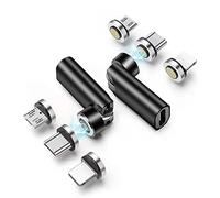 SHEEAST Magnetic USB C Adapter 2 Pack 540 Degree Rotaion 3 in 1 USB C Magnetic Adapter QC 3.0 Fast Charging Max Support 3A, Black