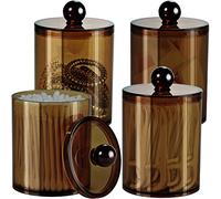 SheeChung 4 Pack Plastic Acrylic Bathroom Vanity Countertop Canister Jars with Storage Lid, Apothecary Jars Qtip Holder Makeup Organizer for Cotton Balls,Swabs,Pads,Bath Salts (Amber)