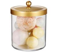 SheeChung 50 Ounce Large Clear Apothecary Jar with Gold Rust-Proof Lid - Shatterproof Plastic Storage Canister - Modern Luxury Bathroom Vanity & Laundry Room Organizer for Pods, Bath Salts