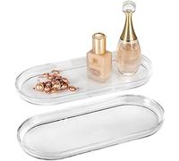 SheeChung Acrylic Vanity Tray, 2 Pack, Clear, 9.65 in x 4.5 in x 0.79 in, Catchall Tray, Countertop Sink Tray Dispenser, Sturdy Holder for Cabinet, Shelf, Cupboard, or Closet Organization