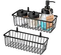 SheeChung Farmhouse Decor Metal Wire Bathroom Storage Organizer Basket Bins - for Cabinets, Shelves, Closets, Vanity Countertops, Under Sinks, Pantry, Laundry Room, Garage - Small, 2 Pack (Black)
