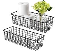 SheeChung Farmhouse Decor Metal Wire Storage Basket (Pack of 2) - Rustic Toilet Roll Holder - Storage Organizer for Bathroom, Kitchen Cabinets, Pantry, Laundry Room, Closets,