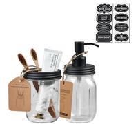 SheeChung Mason Jar Bathroom Accessories Set, 2Pcs Glass Bathroom Accessory Set, Soap Dispenser, Toothbrush Holder, Bathroom Decor, Rustic Farmhouse Decor - Black