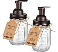 SheeChung Mason Jar Foaming Soap Dispenser - Rustproof Stainless Steel Lid&Foaming Soap Pump,Best Hand Foam Soap Dispenser Glass for Bathroom Vanities or Kitchen Sink,Countertops - Bronze (2 pk)