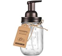 SheeChung Mason Jar Foaming Soap Dispenser-Rustproof Stainless Steel Lid & Foaming Soap Pump,Best Hand Foam Soap Dispenser Glass for Bathroom Vanities or Kitchen Sink,Countertops-Bronze (1 pk)