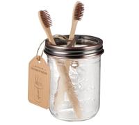 SheeChung Mason Jar Toothbrush Holders, Glass Toothbrush Holders for Bathroom, Bathroom Essentials, Mason Jar Bathroom Accessories Set, Bathroom Countertop Organizer-Oil Rubbed Bronze