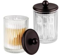 SheeChung Qtip Holder Dispenser 2Pack, Glass Apothecary Jars with Lids, Countertop Canister Guest Bathroom canisters -Vanity Organizer for Cotton Round/Balls/Pads,Q-tips, Floss Pick, Bath Salt(Bronze)