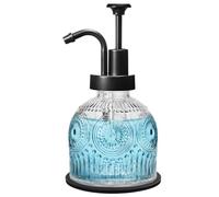 SheeChung Vintage Soap Dispenser, Kitchen Dish Soap Dispensers with Pump Mat, Glass Hand Soap Dispenser for Bathroom, Liquid, Lotion, Refillable, Rustic Farmhouse Decor-Clear (Black Pump, 1 pk)
