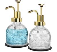 SheeChung Vintage Soap Dispenser, Kitchen Dish Soap Dispensers with Pump Mat, Glass Hand Soap Dispenser for Bathroom, Liquid, Lotion, Refillable, Rustic Farmhouse Decor-Clear (Gold Pump, 2 pk)