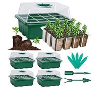 SHEEFLY 5 Set Seed Trays Seedling Starter Tray 60 Cells Humidity Adjustable Plant Starting Kit with Dome and Base Greenhouse Grow Trays Mini Propagator for Garden Seeds Growing with hand Tools Labels