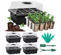SHEEFLY 5 Set Seed Trays Seedling Starter Tray 60 Cells Humidity Adjustable Plant Starting Kit with Dome and Base Greenhouse Grow Trays Mini Propagator for Garden Seeds Growing with hand Tools Labels