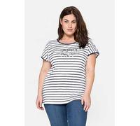 Sheego Foil Print Stripe T-Shirt White/navy
