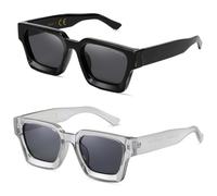 SHEEN KELLY 2PCS Retro Thick Rectangle Chunky Sunglasses Women Men Trendy Narrow Square Black Tortie Frame Fashion 90s Y2K Glasses