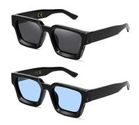 SHEEN KELLY 2PCS Retro Thick Rectangle Chunky Sunglasses Women Men Trendy Narrow Square Black Tortie Frame Fashion 90s Y2K Glasses