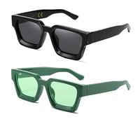 SHEEN KELLY 2PCS Retro Thick Rectangle Chunky Sunglasses Women Men Trendy Narrow Square Black Tortie Frame Fashion 90s Y2K Glasses