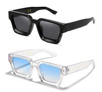 SHEEN KELLY 2PCS Retro Thick Rectangle Chunky Sunglasses Women Men Trendy Narrow Square Black Tortie Frame Fashion 90s Y2K Glasses