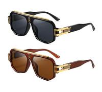 SHEEN KELLY Retro Polarized Pilot Square Sunglasses For Men Fashion Flat Top Oversized Metal Frame Eyewear
