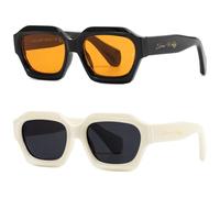 SHEEN KELLY Retro Thick Hexagon Rectangle Sunglasses For Women Men Trendy Classic Square Orange Fashion 90s Glasses