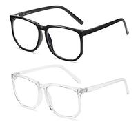 SHEEN KELLY TR90 Vintage Oversized Blue Light Blocking Glasses For Women Men Mid Big Face Square Frame Glasses Black Clear Lens