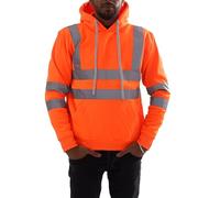 SHEEN Mens Hi Vis Zipped Hoodie | Reflective Safety Workwear Jacket | High Visibility Work Top with Pockets for Phone & ID | Durable Work Hoodie (Sizes S5XL) (Neon Orange, Large)