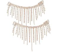 Sheens 2pcs Rhinestone Tassel Chain, Rhinestone Chain Bridal Trim Fringe Crystal Clear Applique Rhinestone Choker DIY High Heels Buckles Decor