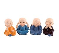 Sheens 4pcs Car Home Decoration, Resin Crafts Ornament Supplies 4 Cute Little Buddha Monks Figurines, Earthy Tones (Brown, Orange, Red)