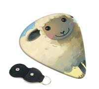 Sheep 1 Printed Guitar Picks, 6 Pack with Leather Keychain Pick Holder - 0.46mm, 0.71mm, 0.96mm Assorted Thickness for Acoustic Ukulele, Electric Guitar, Acoustic Guitar, Bass