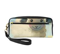 Sheep 1 Printed Leather Makeup Bags with Wrist Strap Portable Travel Toiletry Bag Cosmetic Organizer Bag for Women