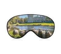 Sheep and Castle Cute Sleep Mask for Women Men Light Blocking Eye Shade Cover with Adjustable Elastic Strap